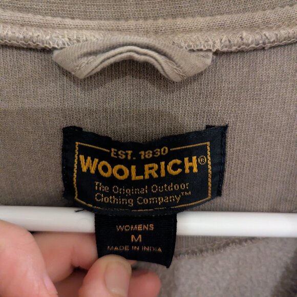 Vintage Woolrich Button Down Sweatshirt/Jacket Khaki with Wooden Buttons-M - Picture 2 of 4